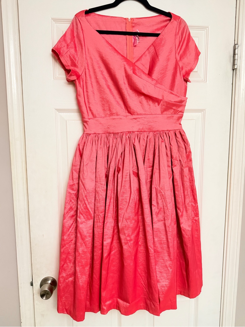 Pinup Couture Shimmery Coral Fit-and-Flare Party Dress